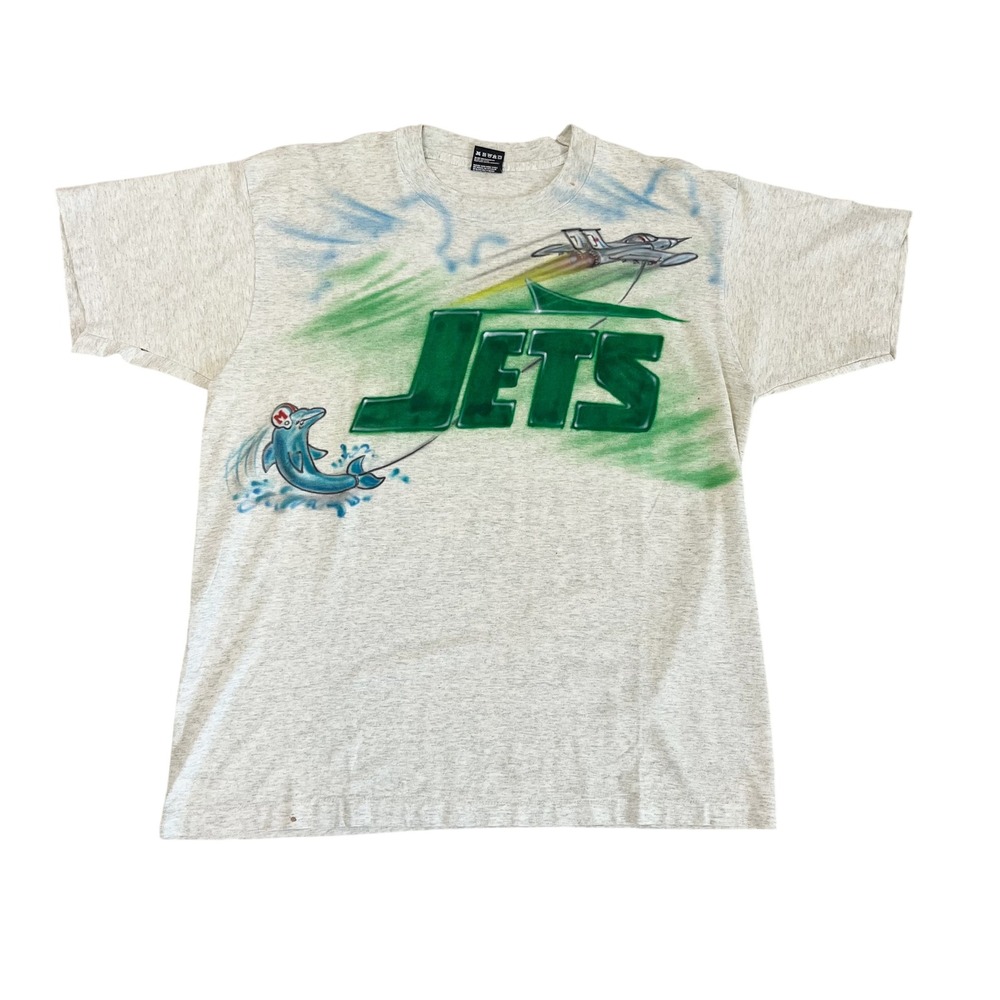 Vintage 90s New York Jets Airbrush Graphic Tee Dolphins Mens Size XL USA Made
